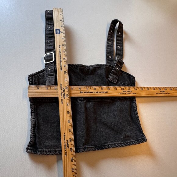 Zara Cropped Adjustable Buckle Top Small Black Denim Smocked Edgy Grunge - Picture 5 of 9